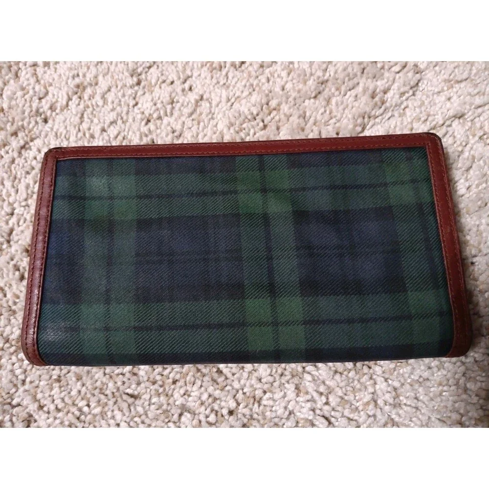 Vintage Polo By Ralph Lauren Tartan Plaid With Brown Leather Long Wallet GUC